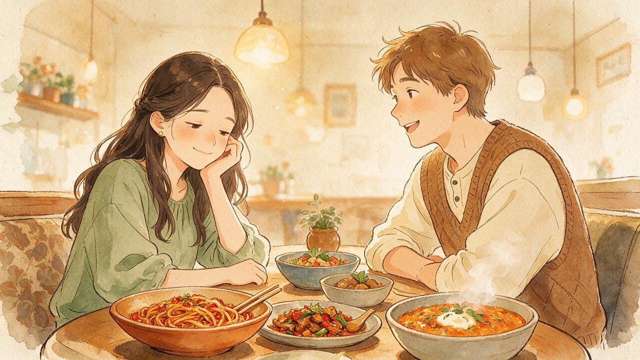 手绘插画：习惯说'你定就行'的女孩，在餐桌前强颜欢笑